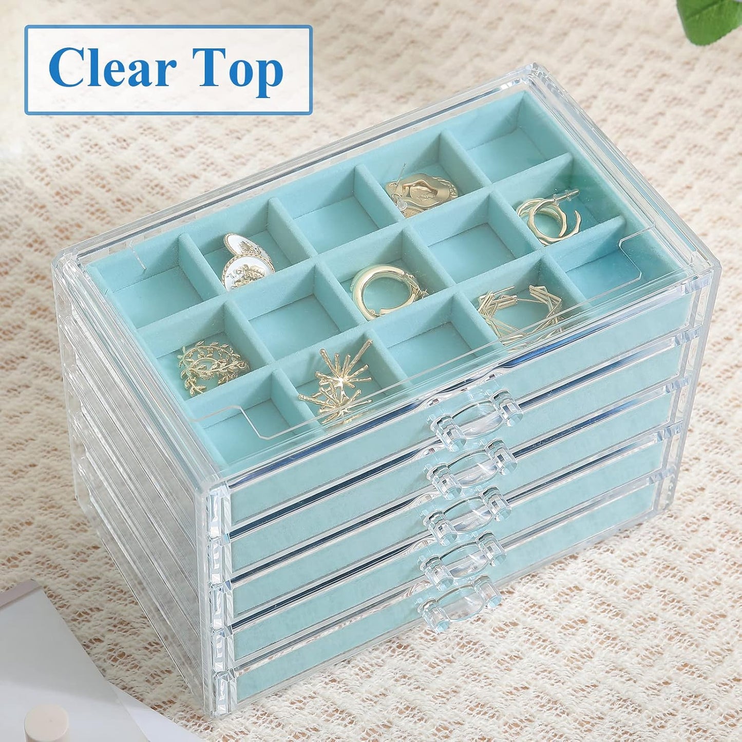 Caja joyería acrílico 5 cajones terciopelo