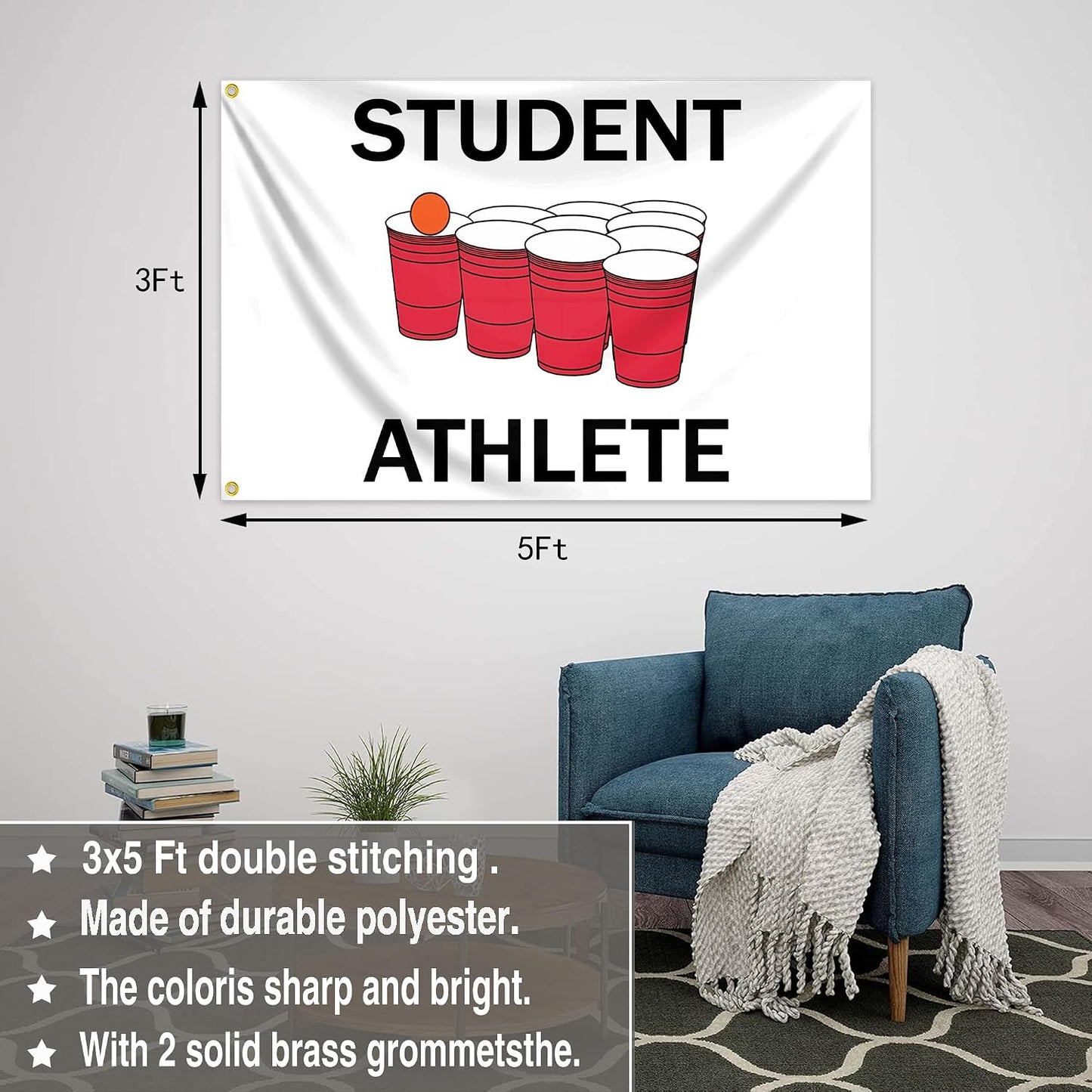 Bandera estudiantil 3x5ft para dormitorio y pared