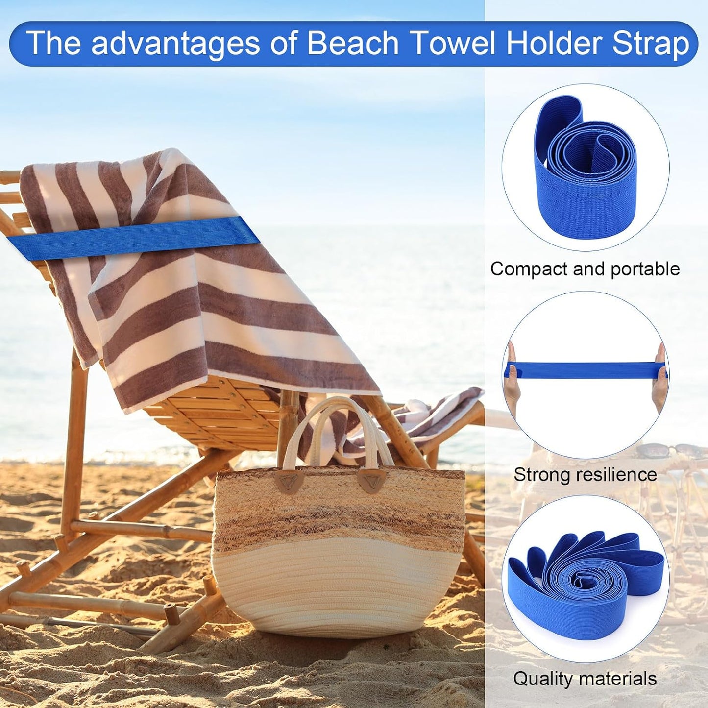 24 Pzas Bandas Toalla Playa con Clips Resistentes Azul