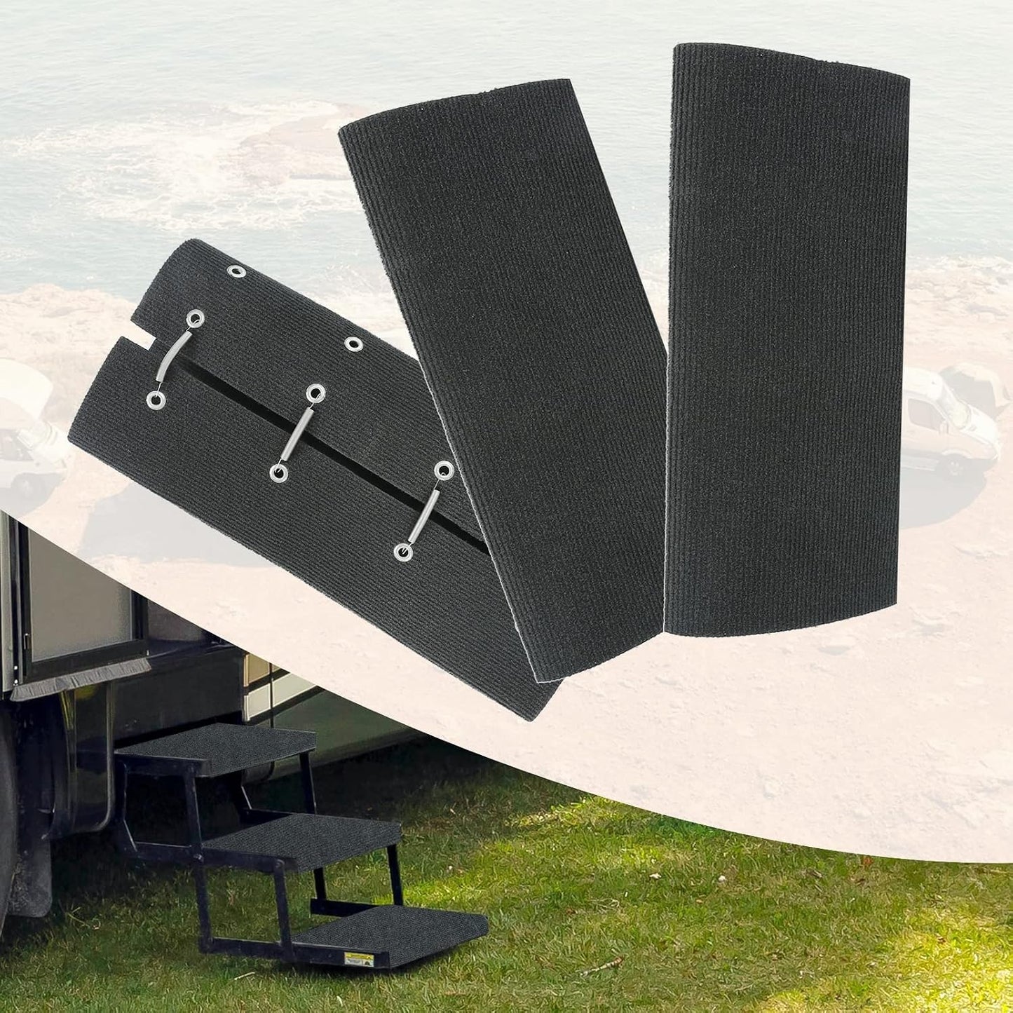 3 Fundas Escalones Caravana 23" con Ganchos Gris