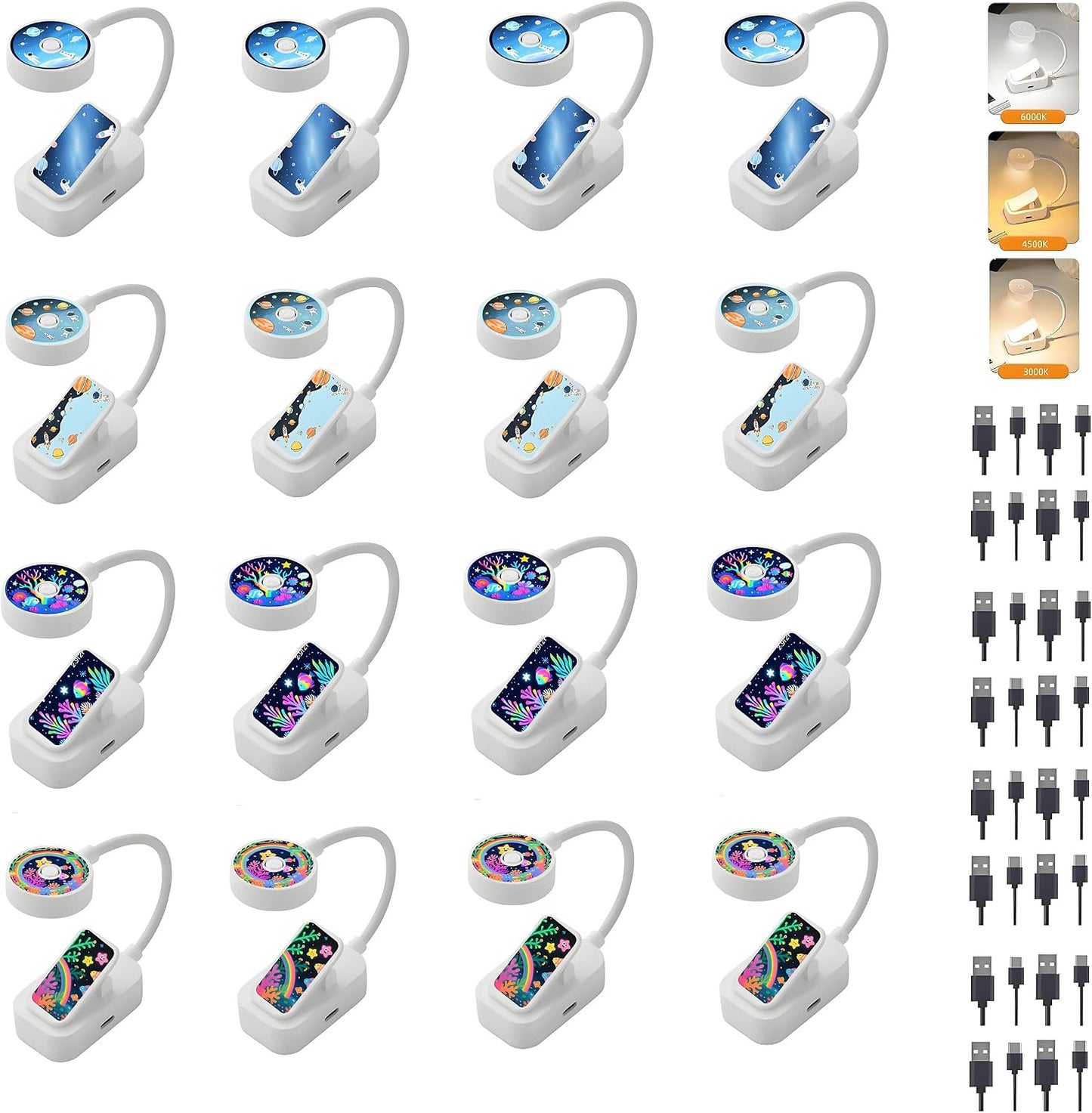 16 Pzas Luces libro recargables ajustables 3 colores