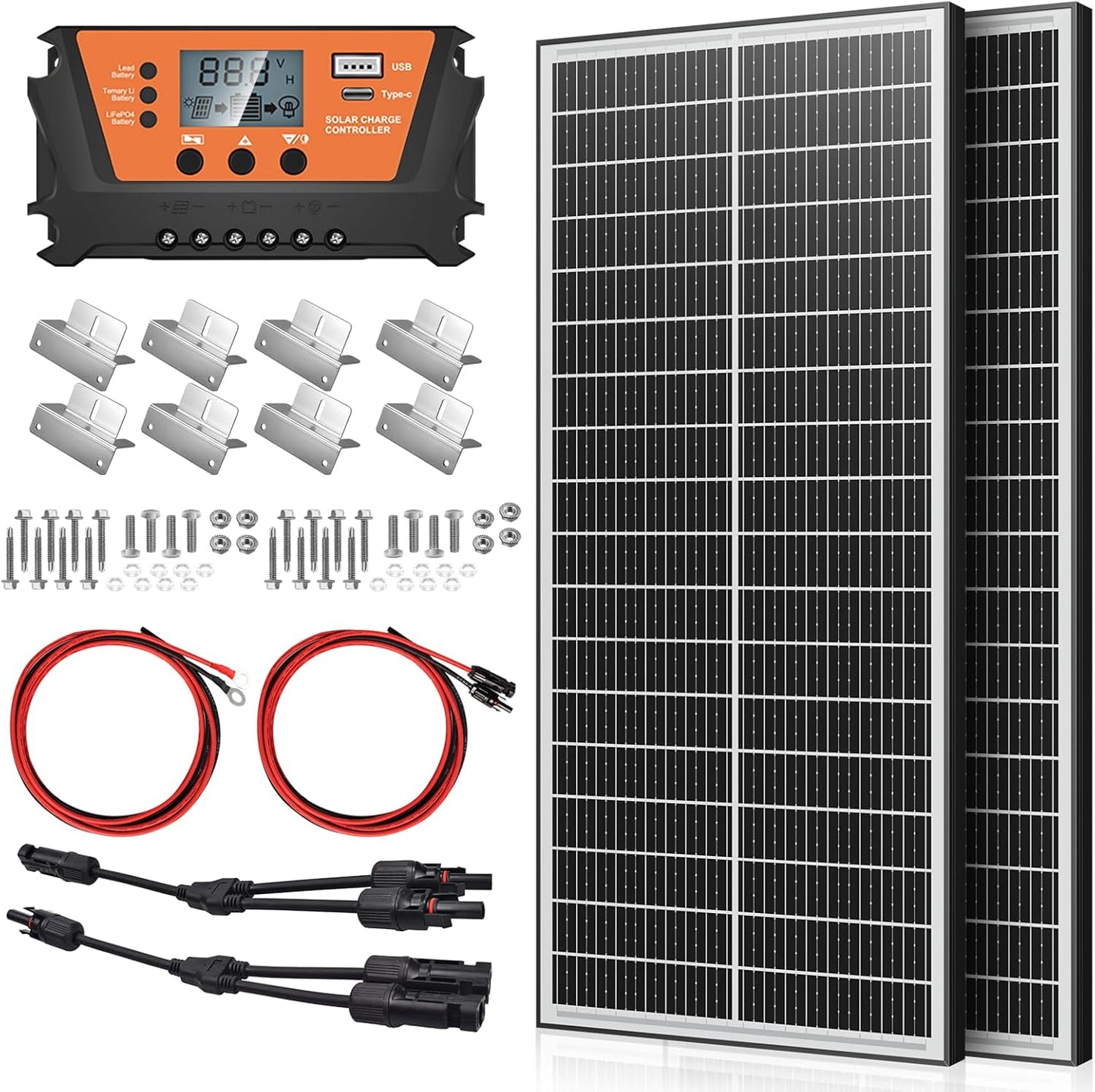 Kit panel solar bifacial 200 W controlador PWM 10 A RV barco