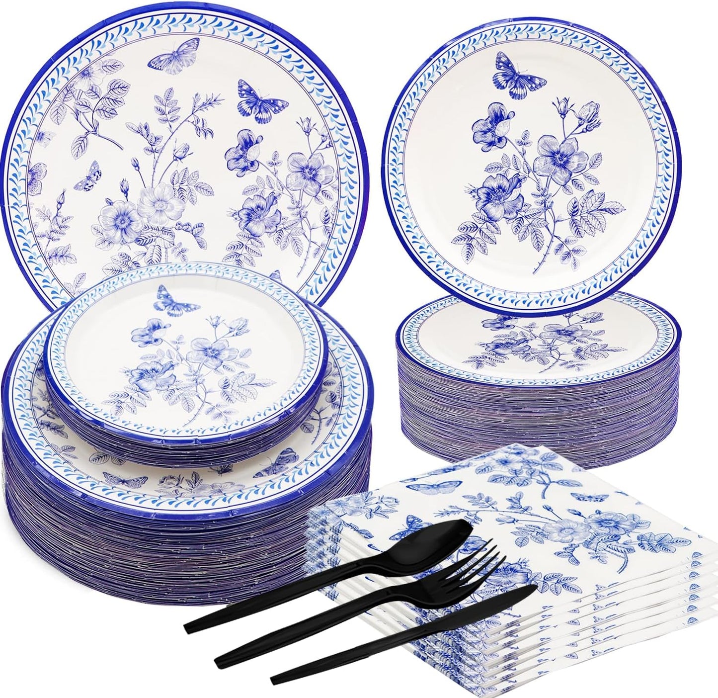 Set vajilla floral azul y blanco 150pzas platos 9x7pulg
