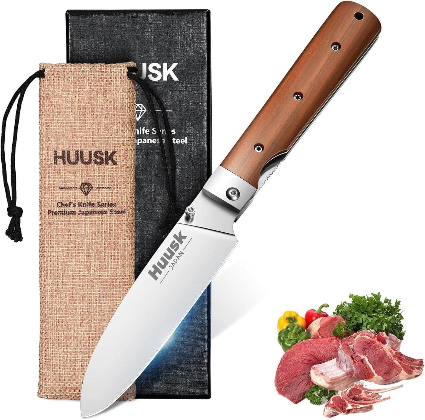 Cuchillo Santoku plegable acero inox 440C para chef
