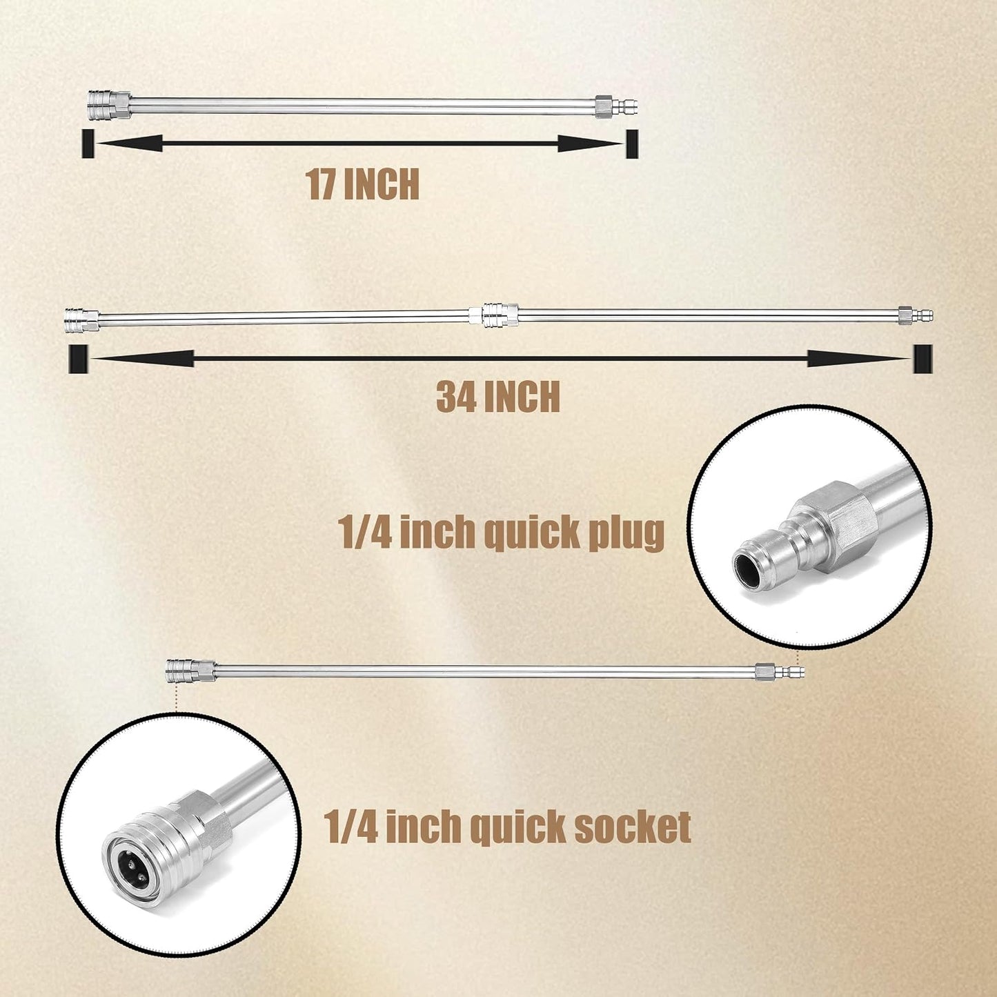 Varita extensión lavadora presión 17" acero inox set 2