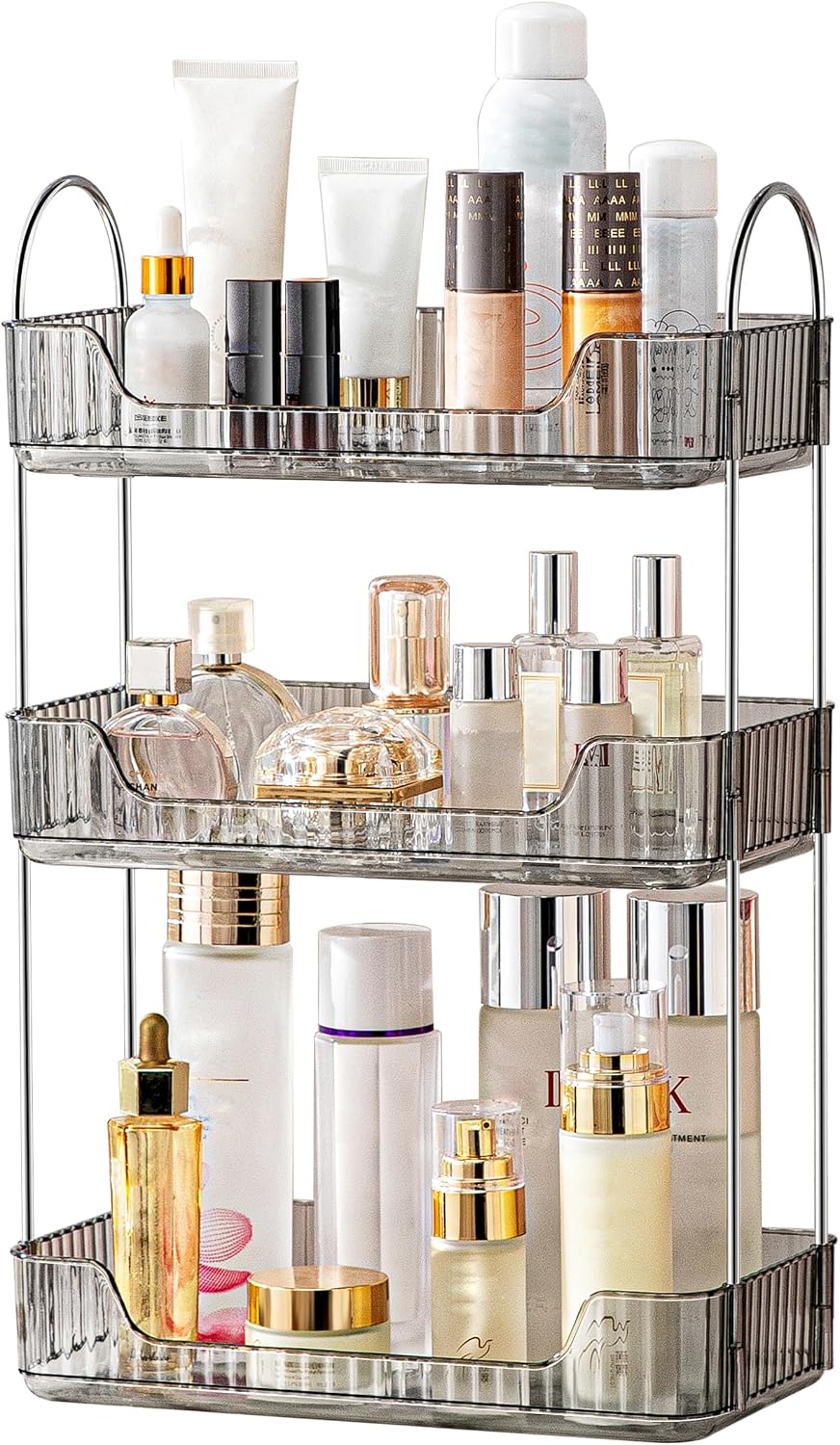 Organiz. baño 3 niveles bandeja maquillaje piel gris