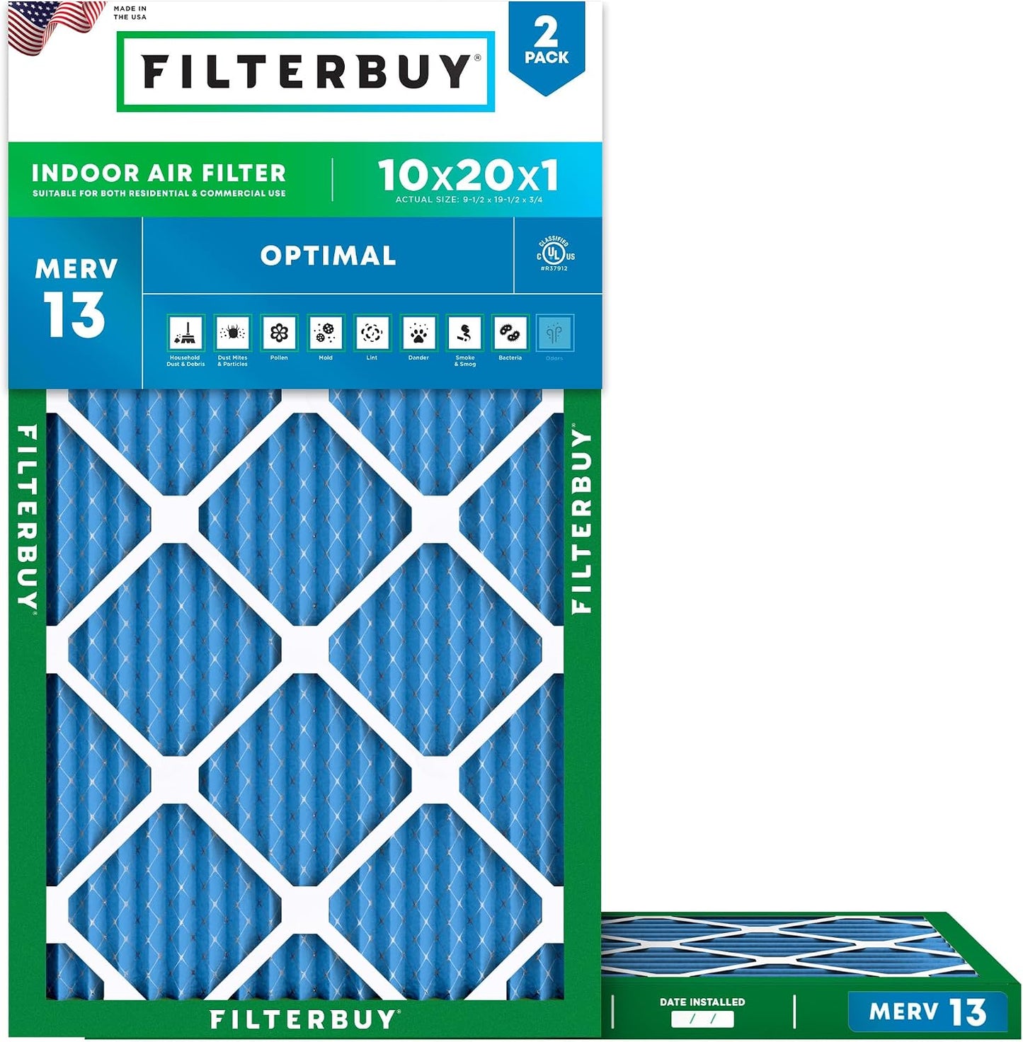 Filtro aire 10x20x1pulg MERV13 plisado HVAC AC