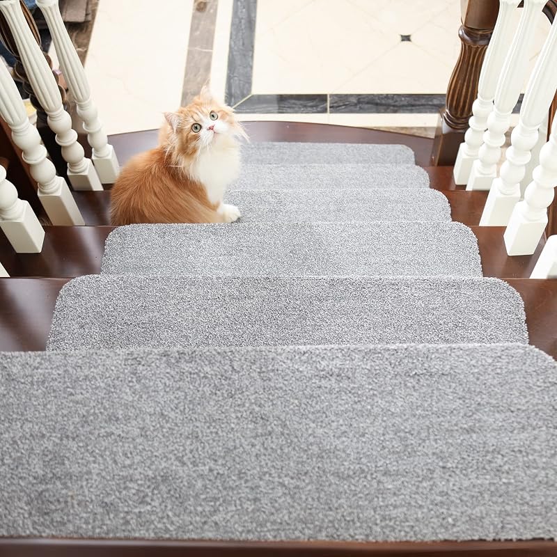 Alfombra antiderrap peldaños madera 28x9pulg color gris