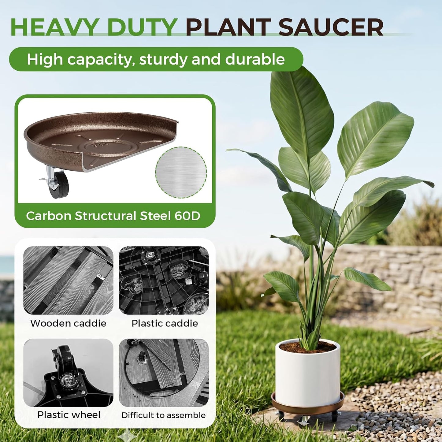 Soporte rodante para plantas 13" metal resistente con ruedas