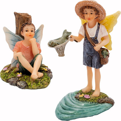 Juego 2 figuras hadas para jardín interior exterior