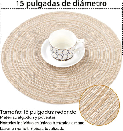 Set 4 manteles redondos trenzados 15pulg para mesa cocina