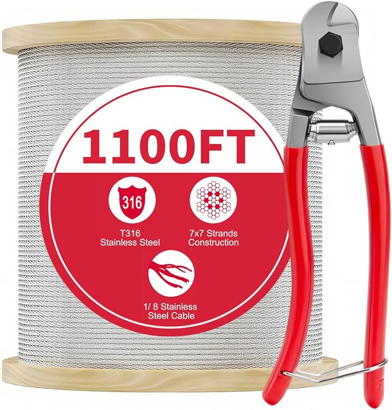 Cable acero inox T316 1/8 1100 ft para barandilla escalera