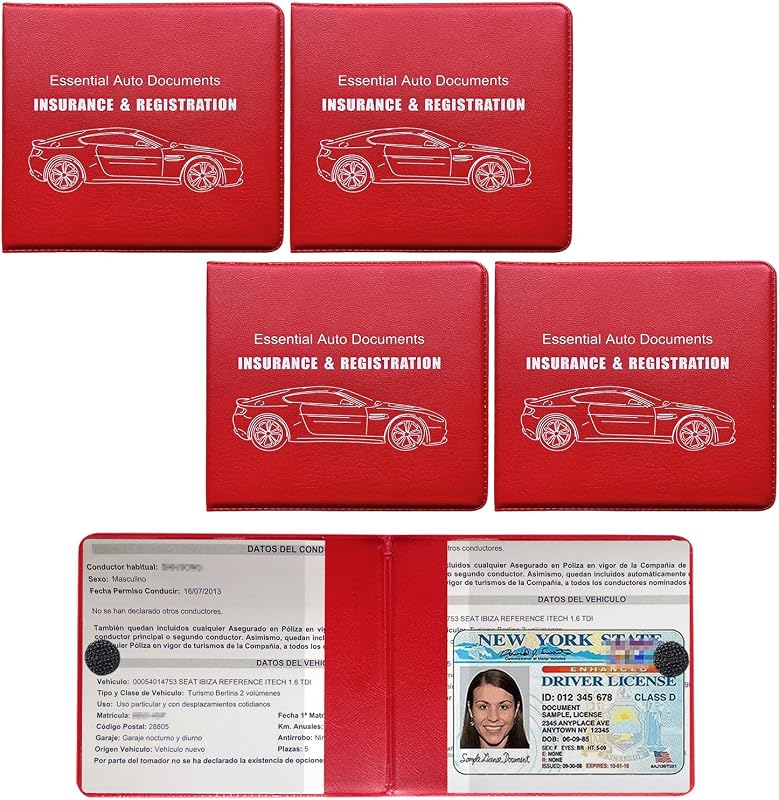 4 Pzas Soporte Guantera Coche con Cierre para Documentos Rojo