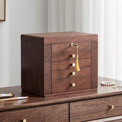 Joyero madera nogal negro 2 puertas espejo cerradura estilo clásico