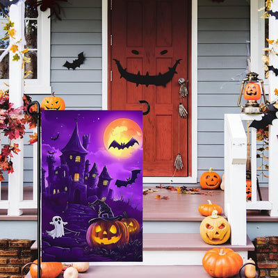 Bandera jardín Halloween 12x18pulg doble cara calabaza murciélago