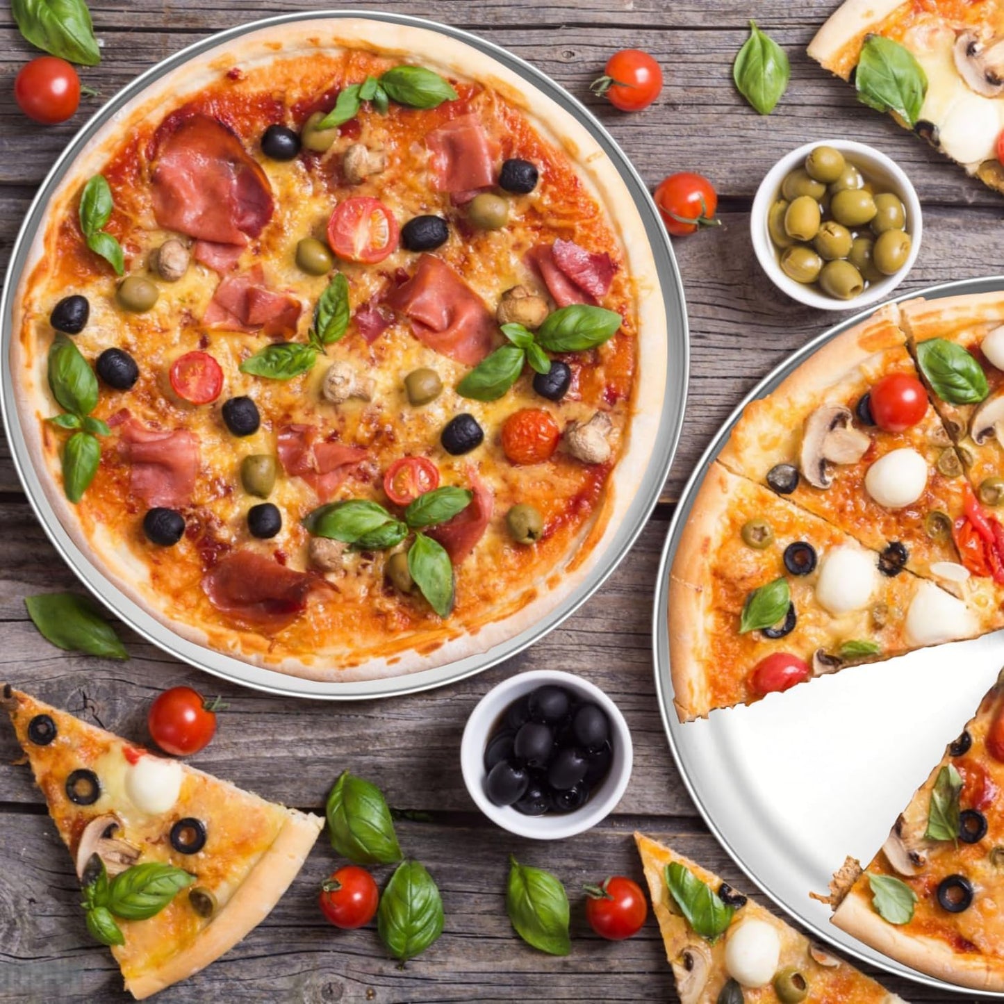 Sartén de pizza de acero inoxidable 12 pulgadas bandeja redonda para hornear