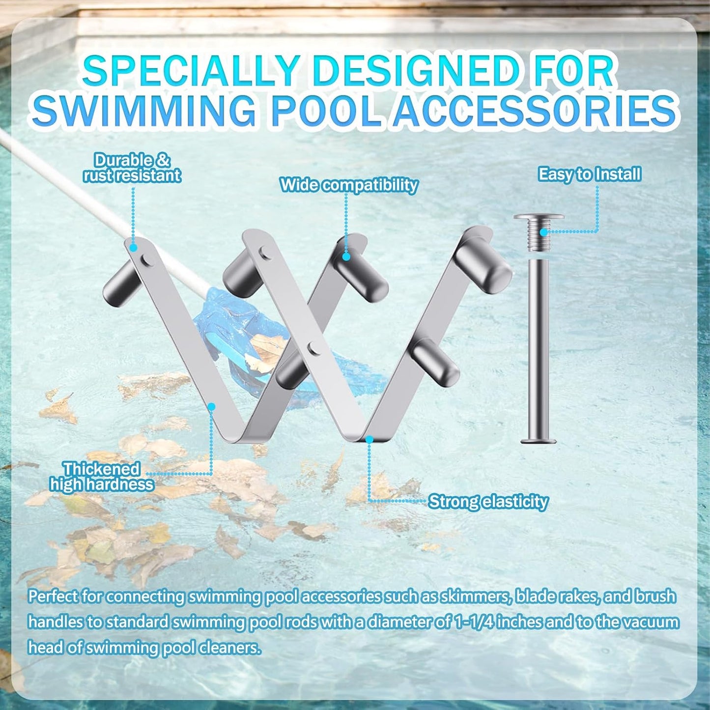 Set 9 clips poste piscina y 3 pines bloqueo rastrillo