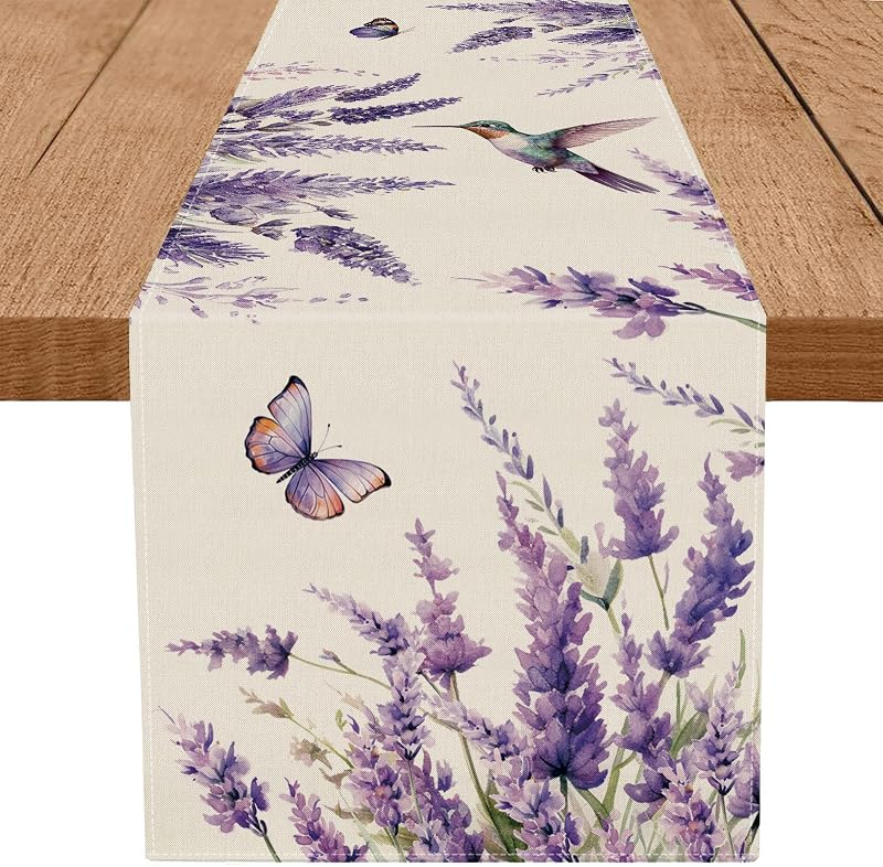 Camino mesa primavera arpillera mariposa púrpura 13x72pulg