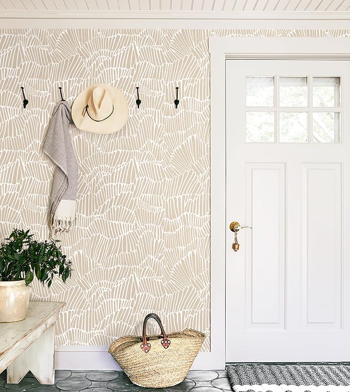 Papel tapiz beige autoadhesivo con rayas para baño dormitorio