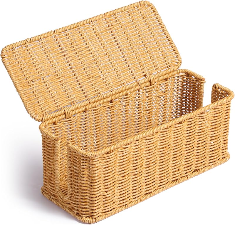 Caja organizadora cables estilo ratán decorativa para hogar