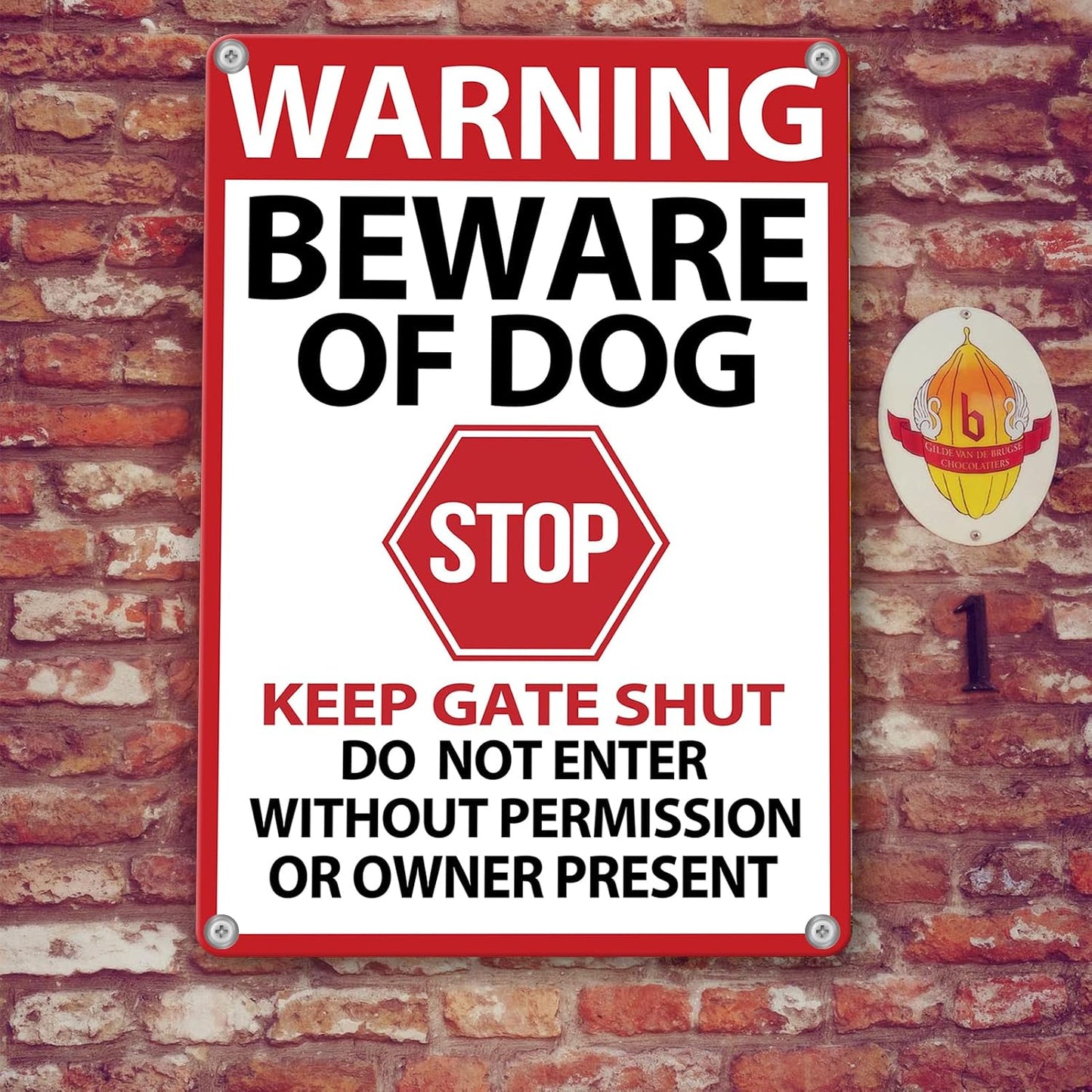2 Letreros Advertencia Beware of Dog 12x8" Hogar Jardín