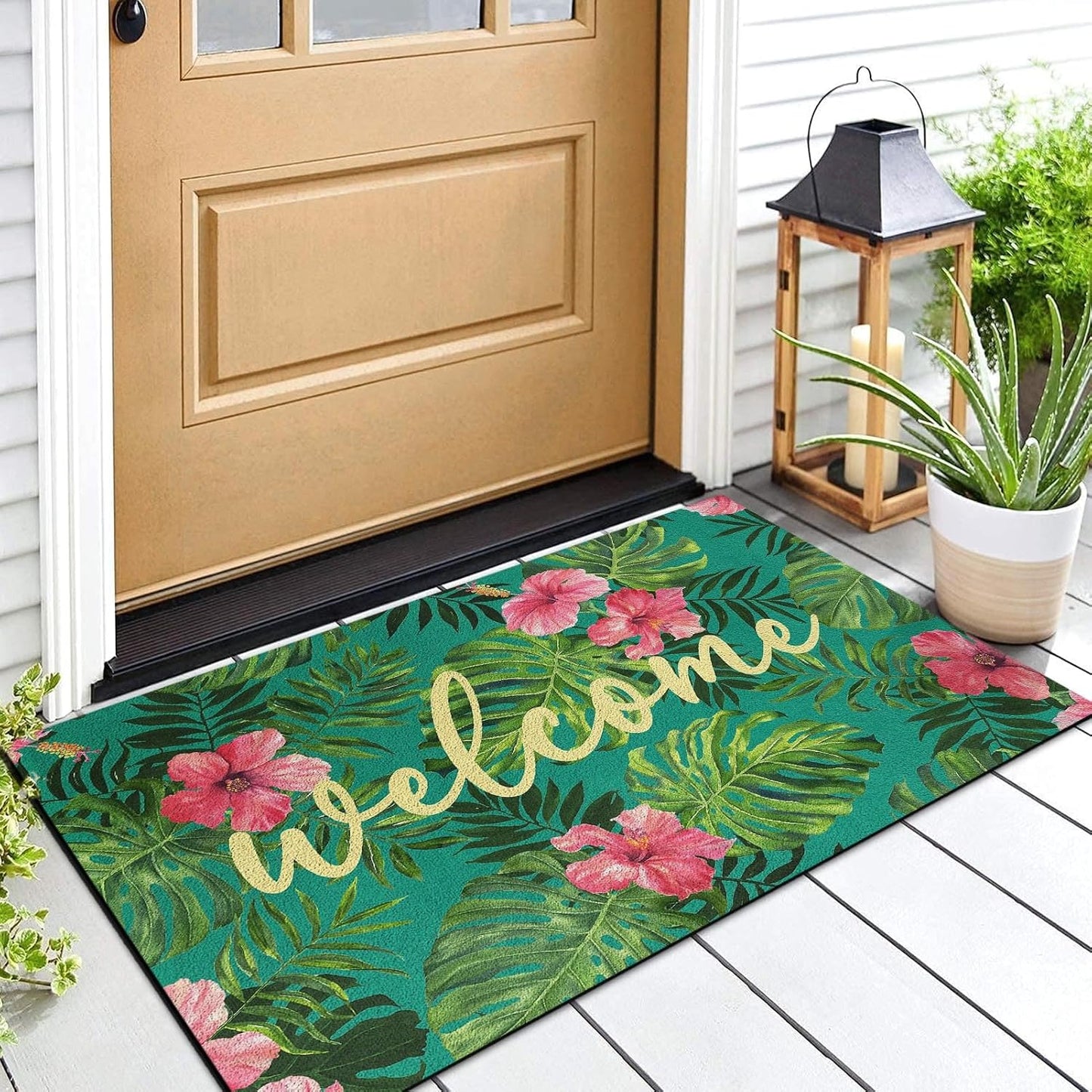 Tapete puerta hoja palma 17x30" camuflaje gris antiderrap