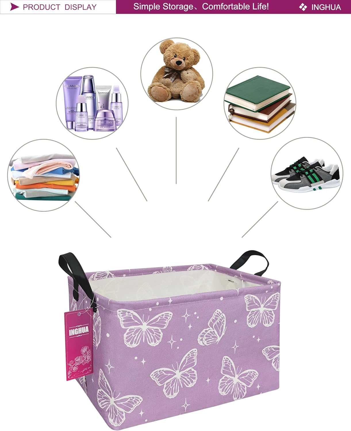 Cesta almacenamiento rectangular para juguetes, libros, ropa