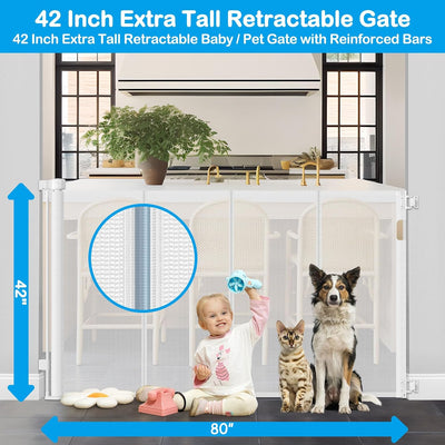 Puerta retráctil reforzada 42x80pulg para gatos y bebés
