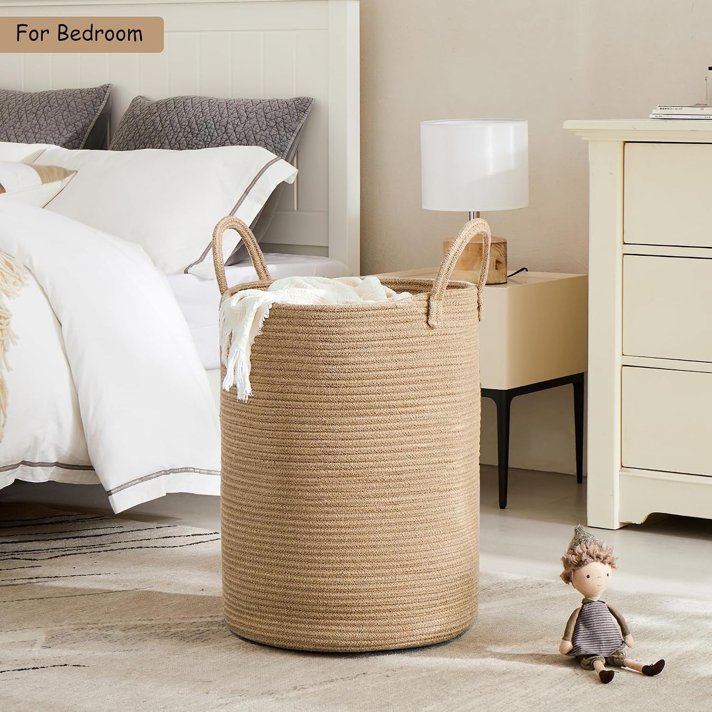 Cesta tejida yute 80L para bebé y niños sala dormitorio
