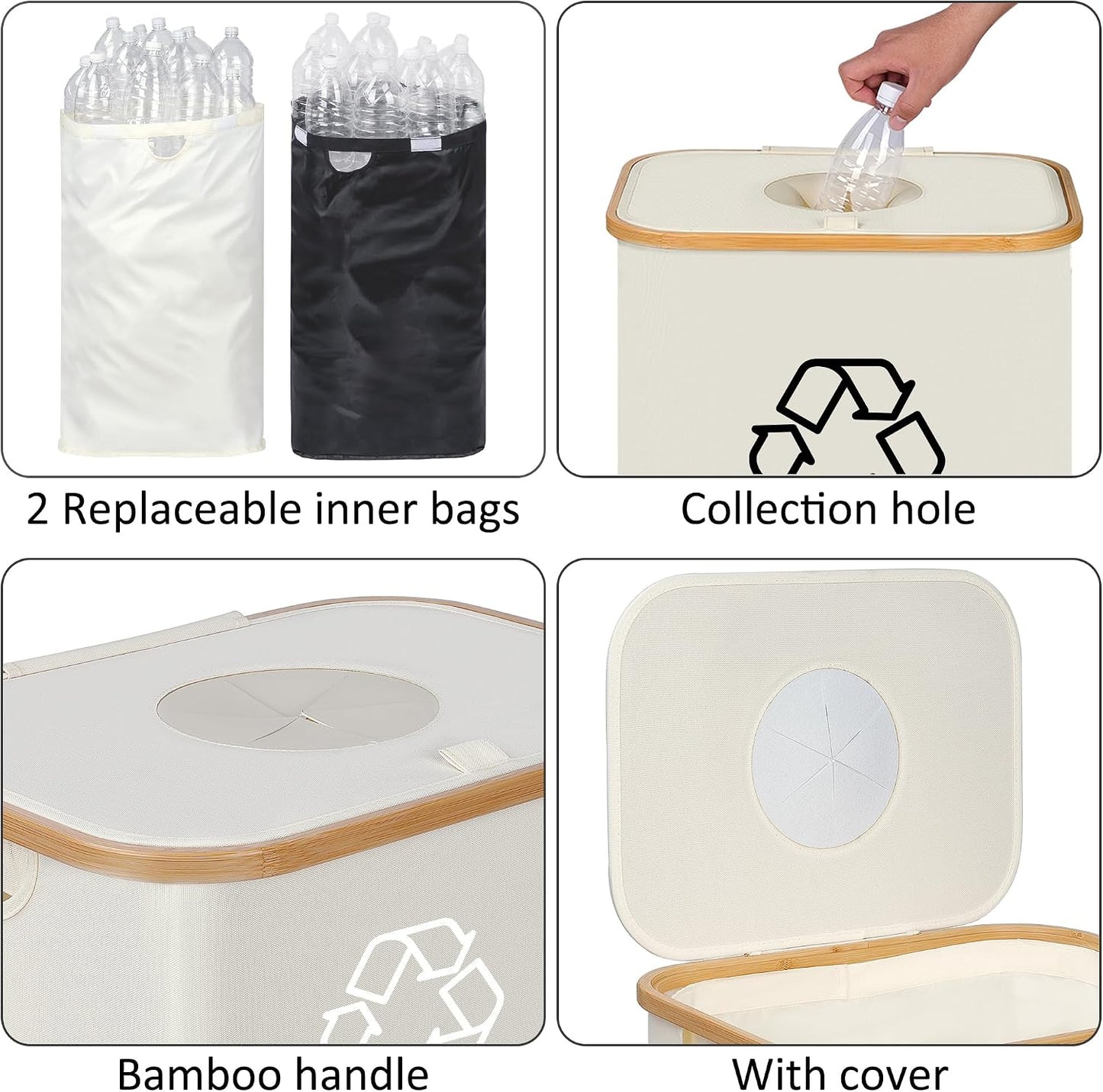 Contenedor reciclaje cocina 110L con 2 bolsas reutiliz.