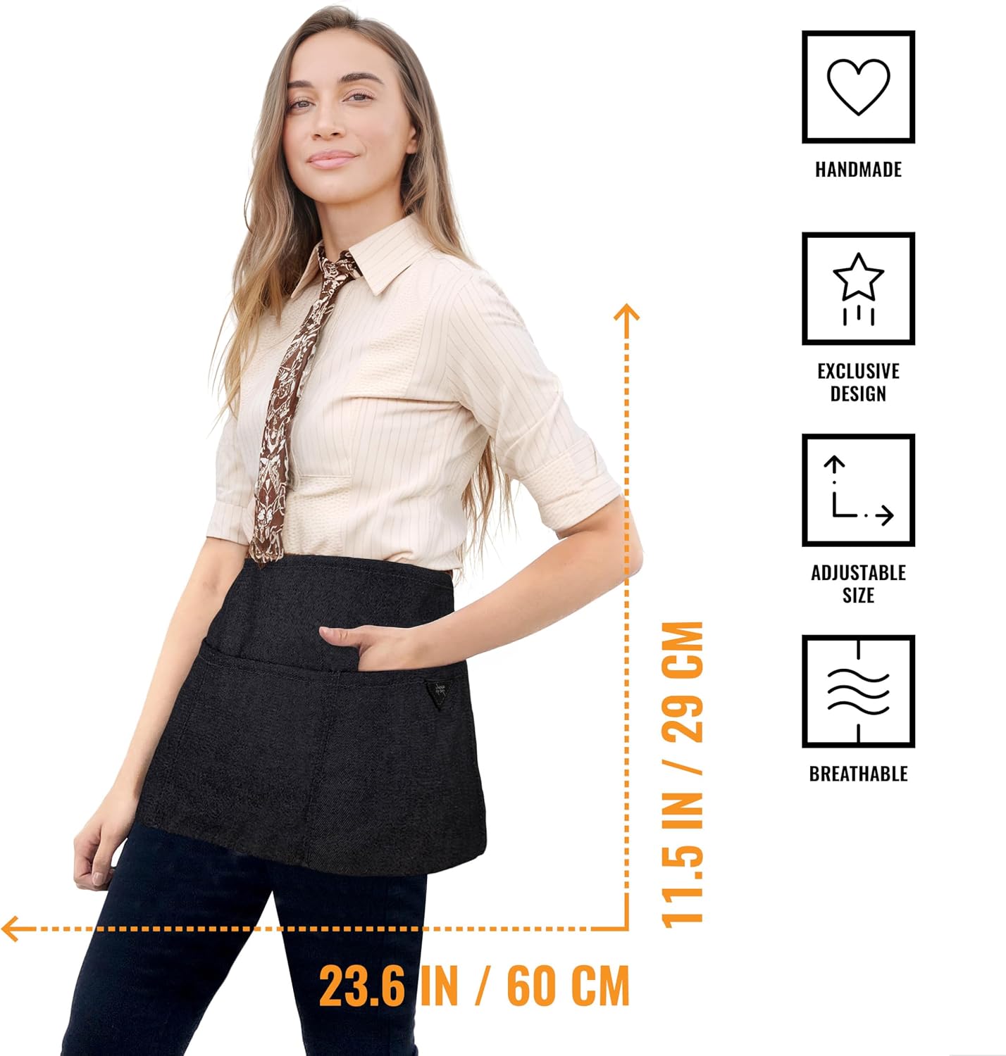 Delantal cintura negro denim 3 bolsillos servidor