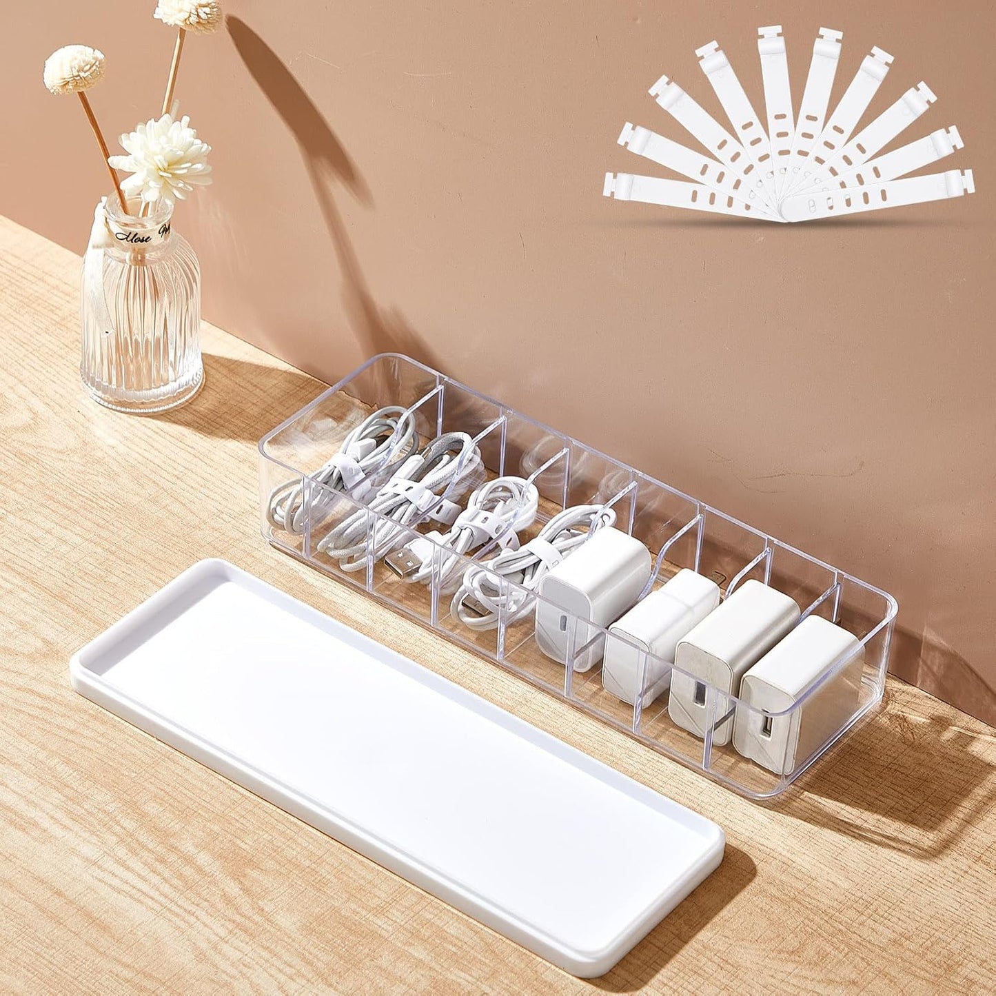 Caja organizadora cables con tapa plástico transparente