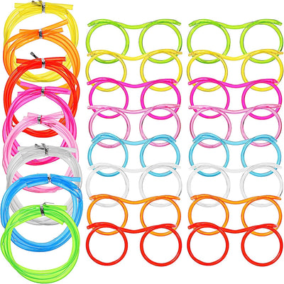 16 Vasos Paja Anteojos Bucle Plástico Reutilizables 8 Colores