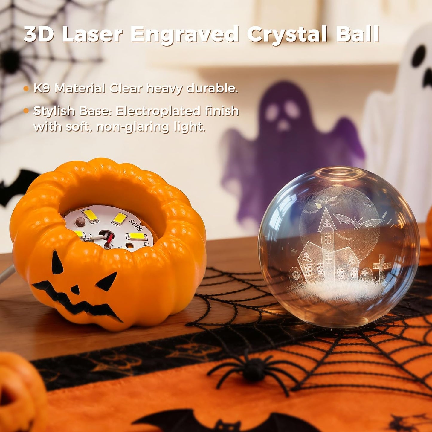 Luz Nocturna Led 3D Bola Cristal Interruptor Calabaza