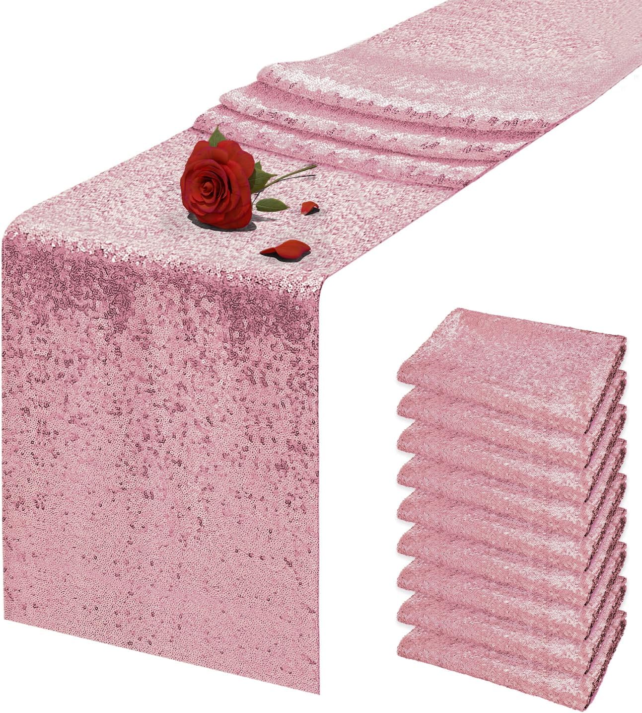 10 Caminos Mesa Lentejuelas Rosa 12x72pulg Purpurina Fiesta