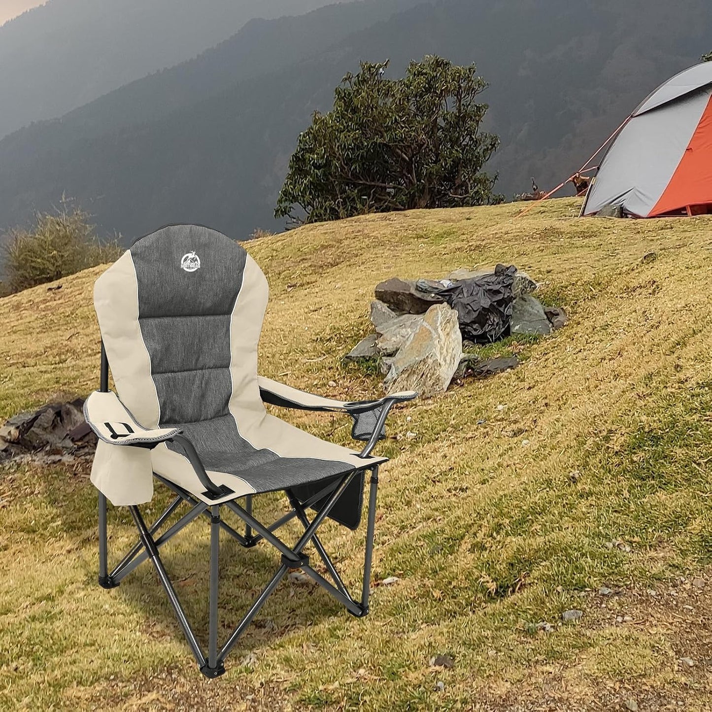 Silla campamento plegable acolchada 350lb con soporte tazas