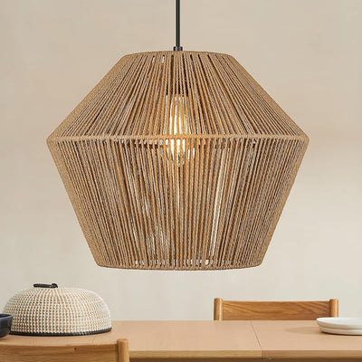 Lámpara colgante moderna boho pantalla ratán tejido a mano