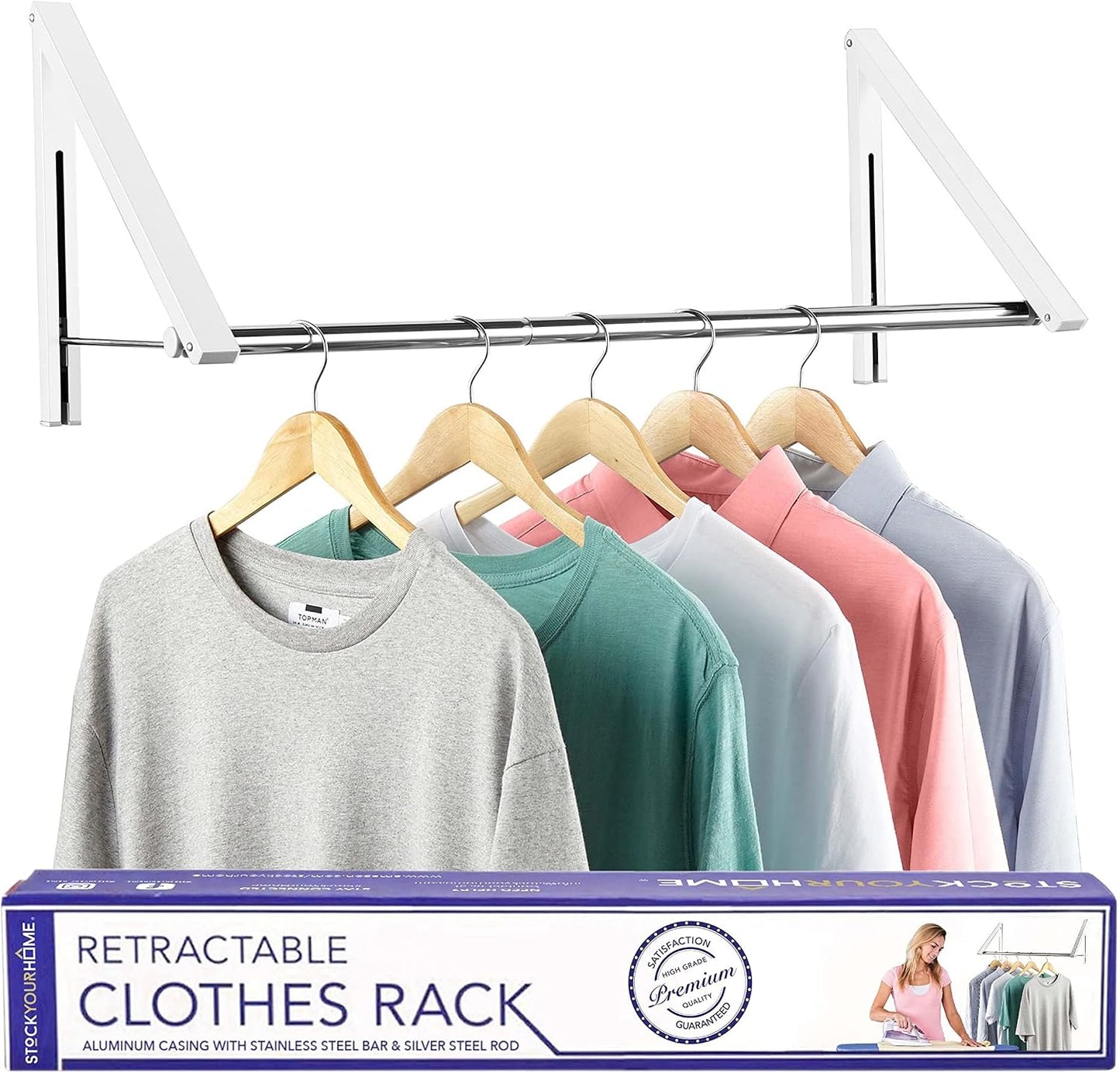 Estante plegable para ropa con barra extensible de secado