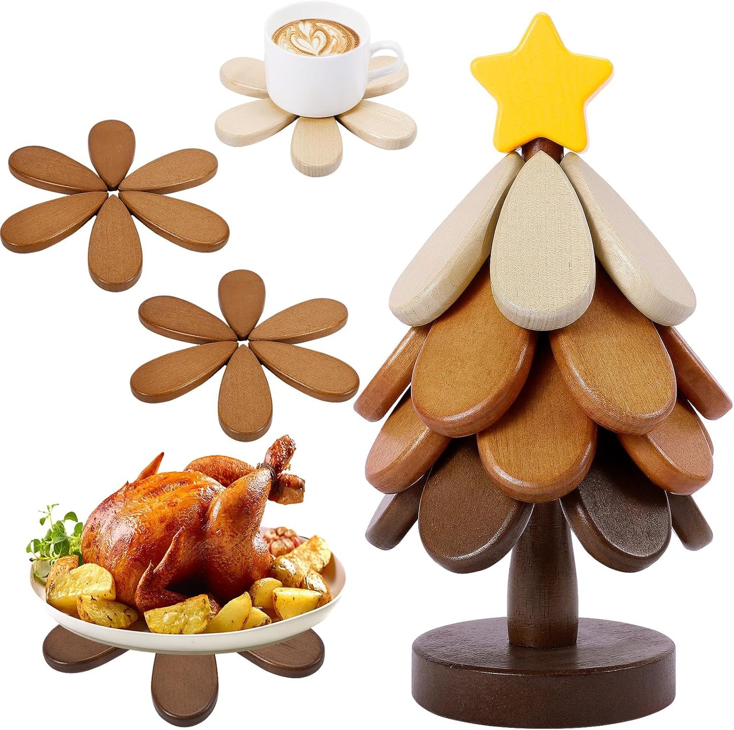 Salvamanteles madera forma árbol navideño 4 pzas