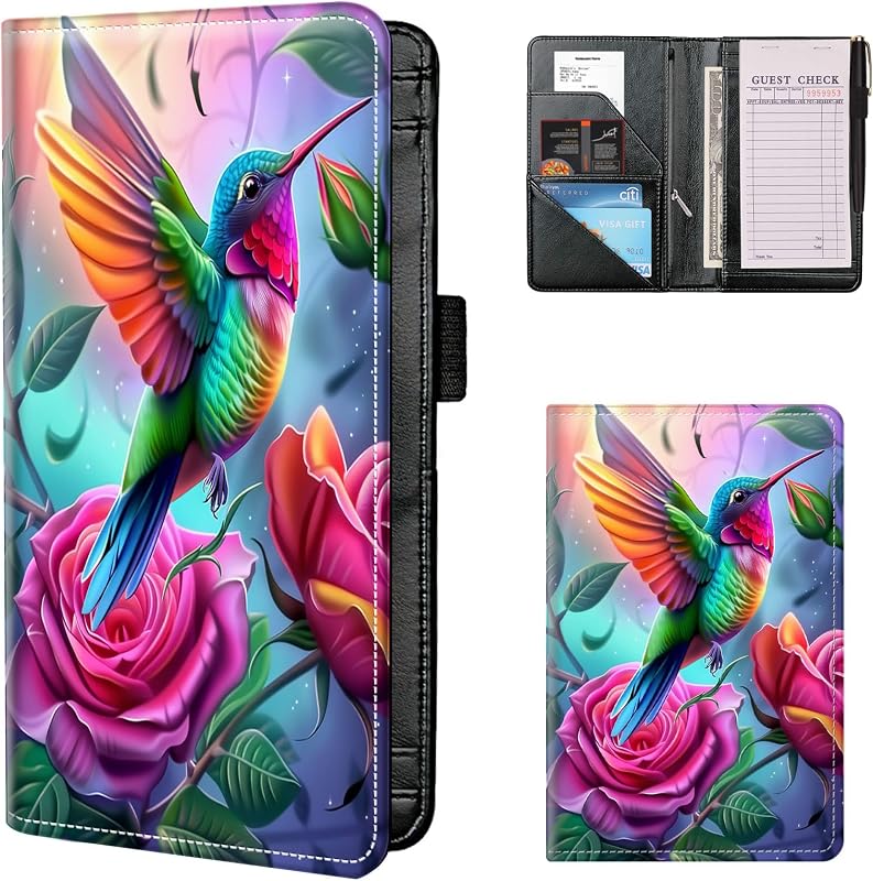 Libro mesera con bolsillo organizador cheques colibríes