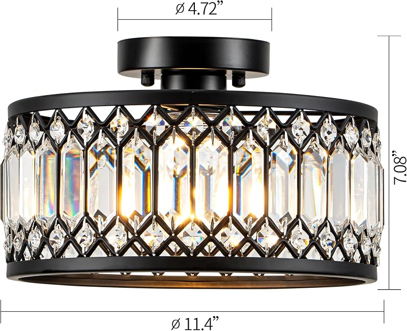 Lámpara techo cristal negro candelabro redondo 1 luz