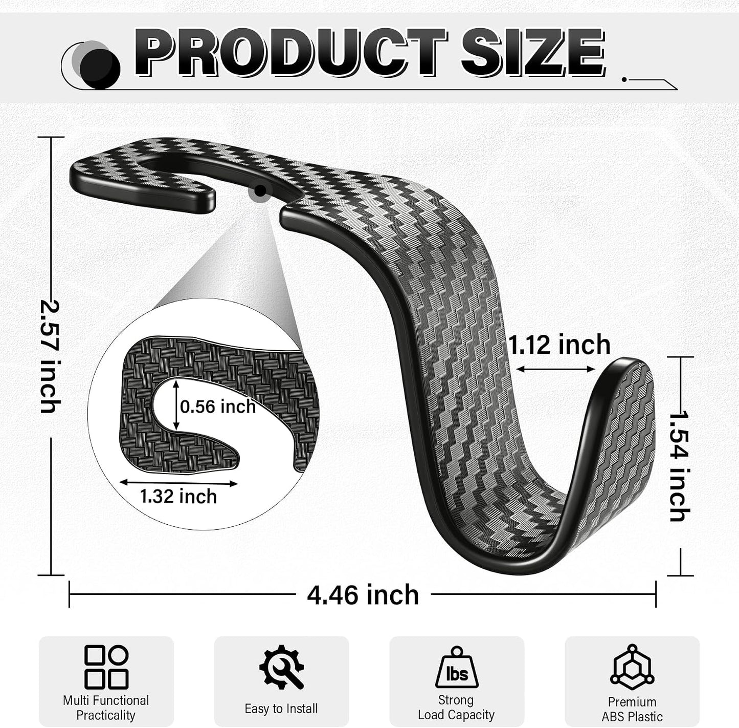 4 Ganchos Fibra Carbono para Reposacabezas y Almacenamiento