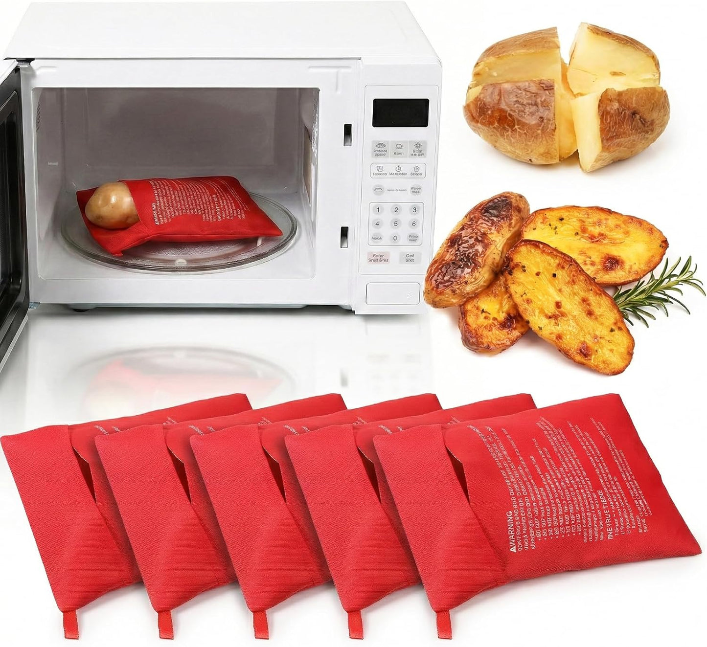 Bolsas reutilizables para cocinar papas en microondas rojas de 4 minutos
