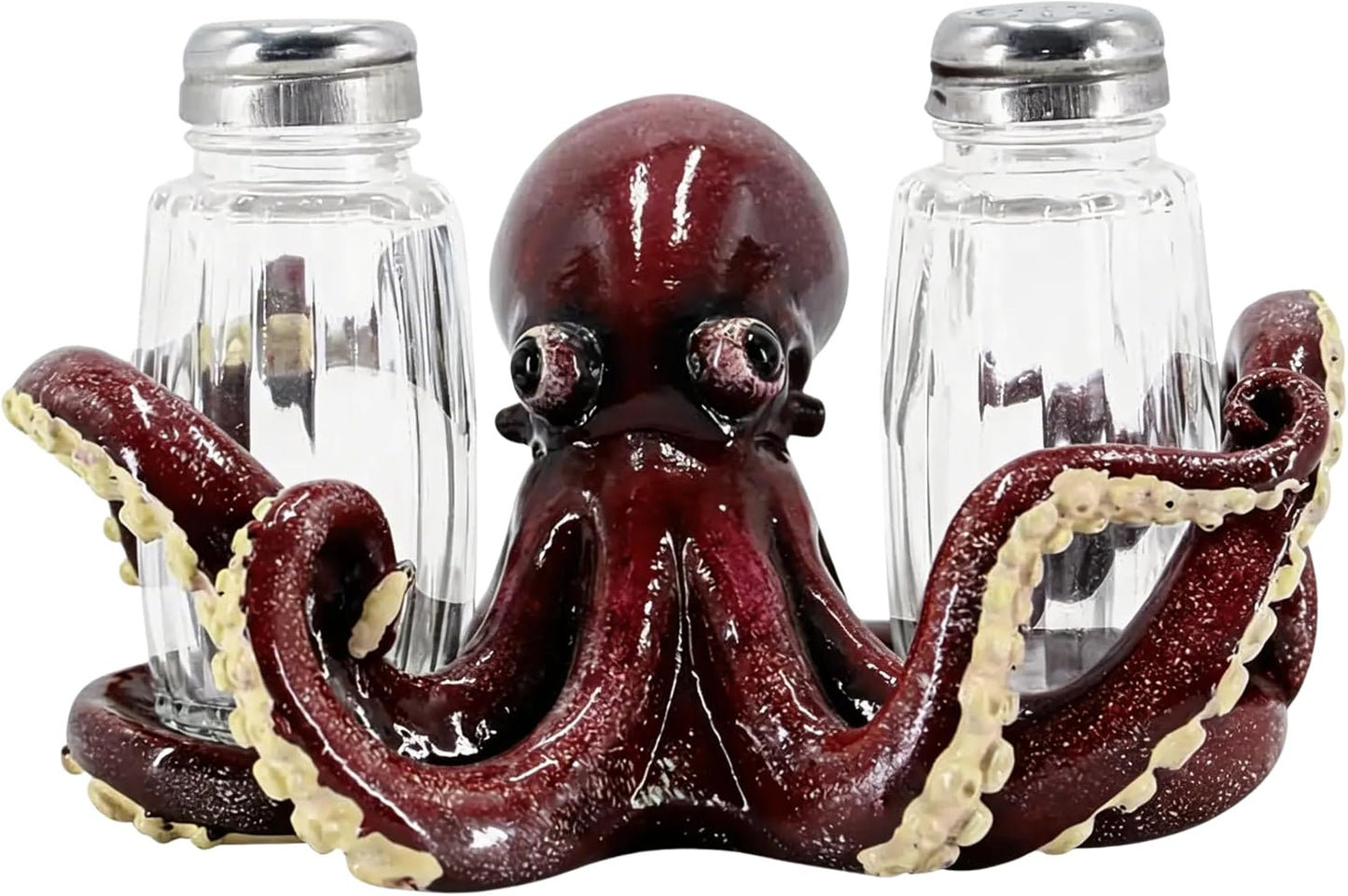 Dúo salero pimentero pulpo rojo 6pulg cocina textura piedra