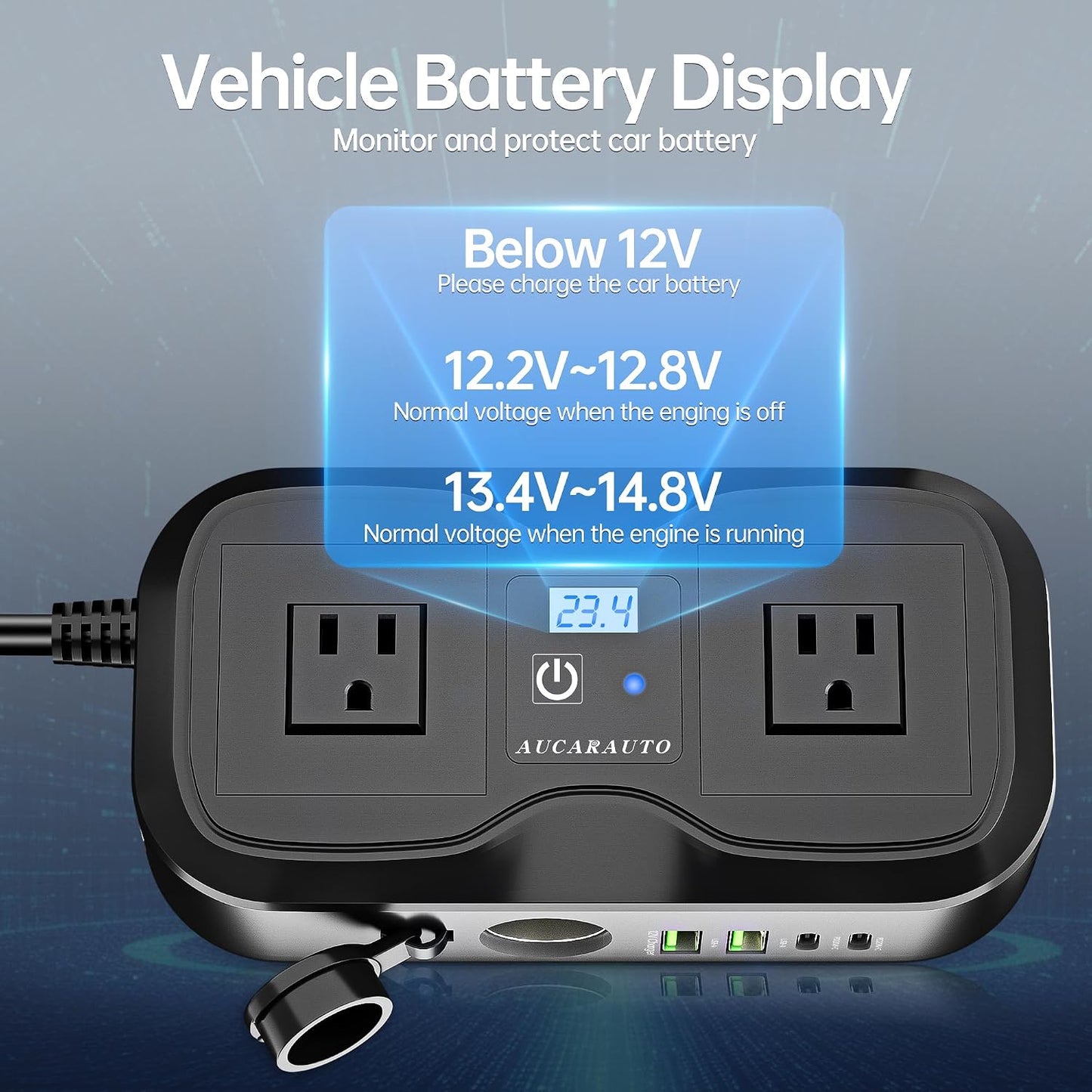 Inversor coche 7en1 200W 12V a 110V con voltímetro