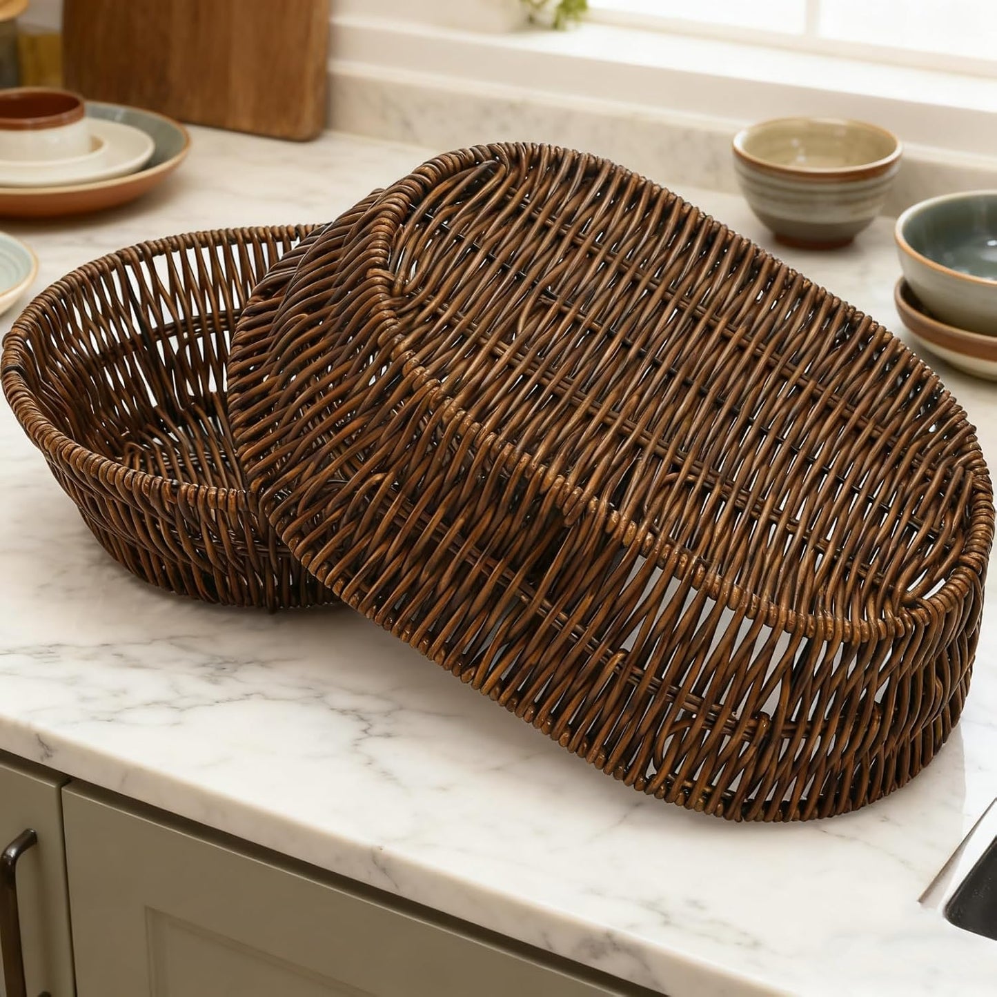 3 Cestas Pan Mimbre Ovale 11pulg Organiz. Mesa Cocina