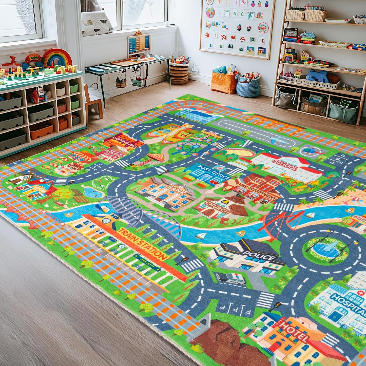 Alfombra coches tráfico infantil 7x9ft antiderrap