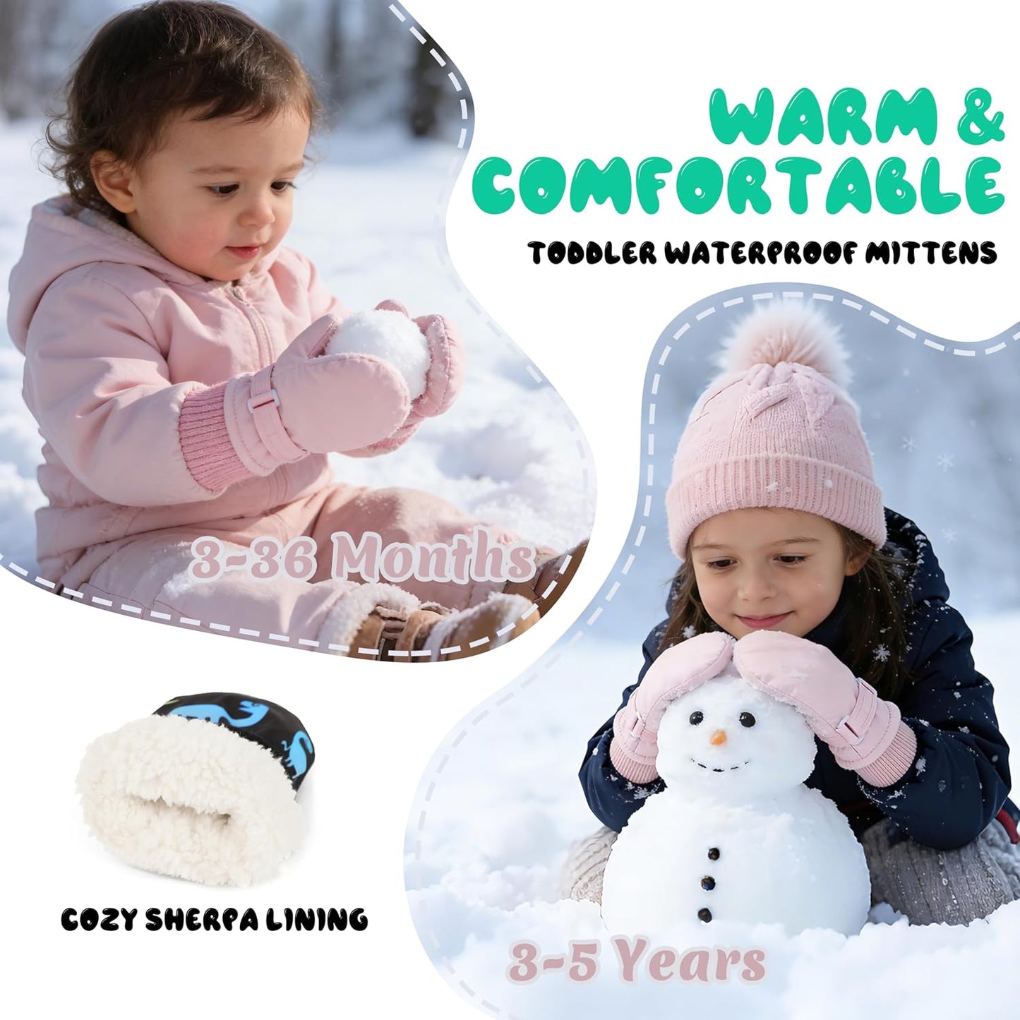 Guantes invierno niños impermeables acolchados dino