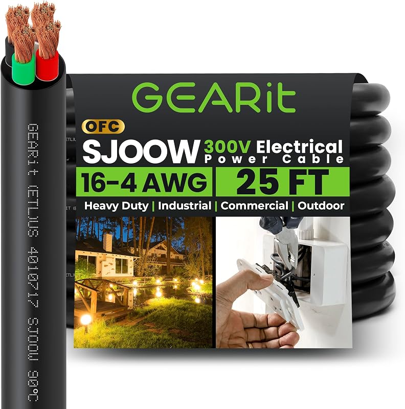 Cable eléctrico 16 AWG 25 ft 4 conductores SJOOW 300V