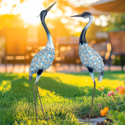 Estatuas grúa jardín garza azul metal decoración exterior set 2